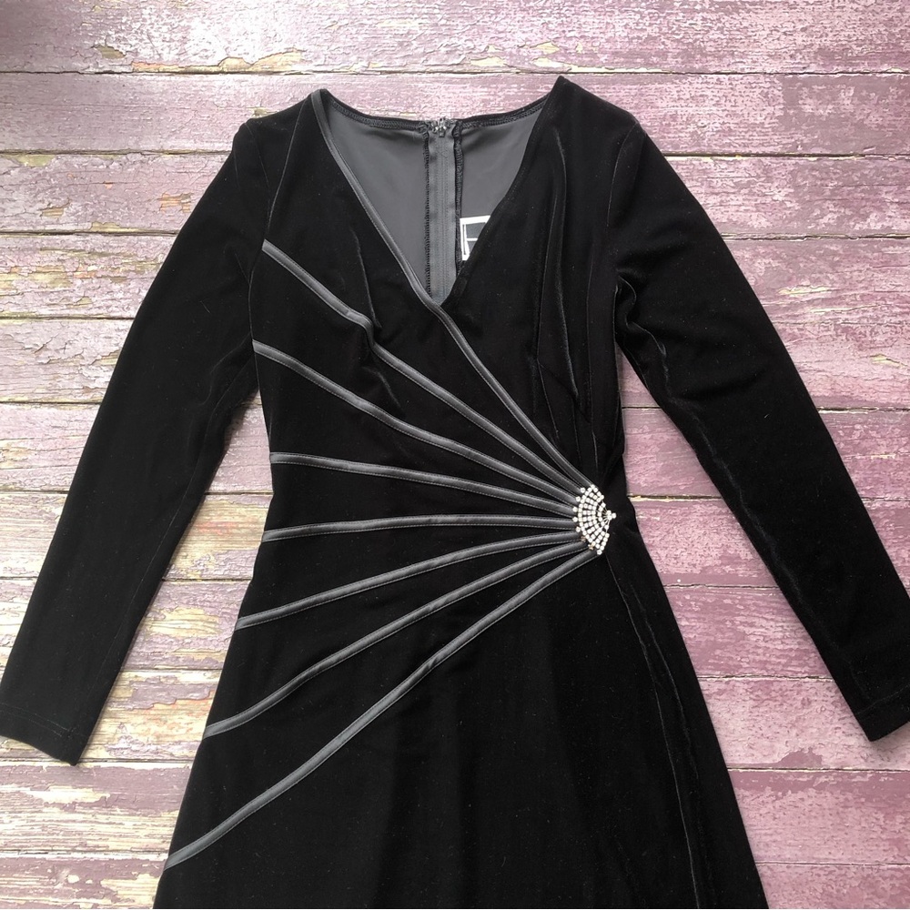 Tadashi Vintage Velvet Long Sleeved Maxi Dress Rhinestone Y2K 90s - Picture 2 of 13
